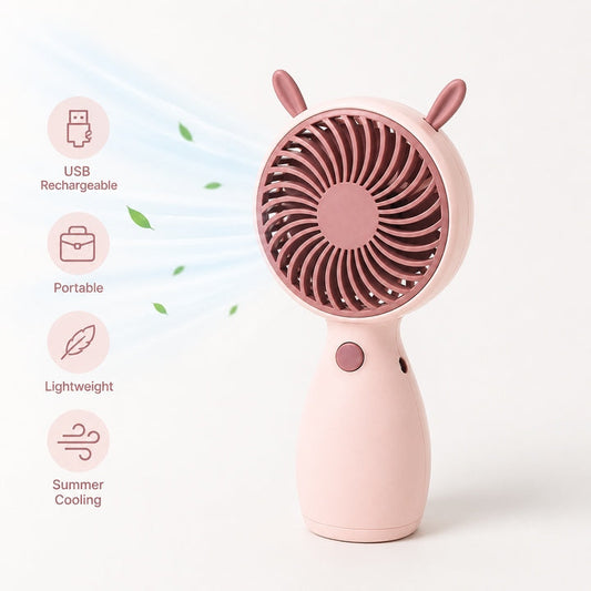 Portable Rechargeable Mini Fan – 4–5 Hours Battery Backup | USB Handheld Cooling Fan