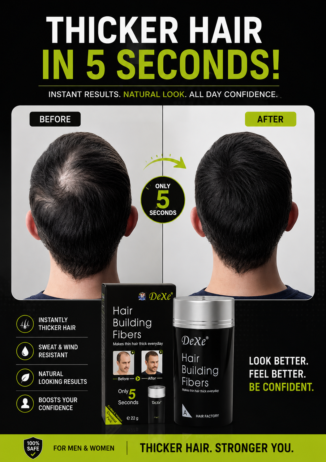 Premium Hair Building Fiber Black Natural Volume